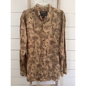 WOOLRICH Mens Long Sleeve Button Shirt Brown with ducks Soft Warm Tan XL